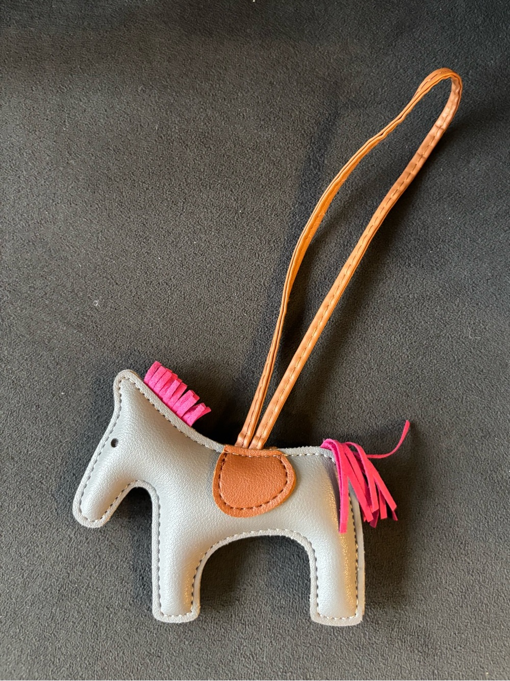 Horse Calfskin Leather Bag Charm in Gray/Pink/Tan
